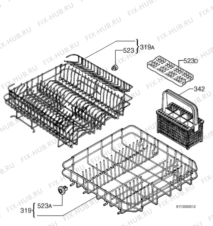 Взрыв-схема посудомоечной машины Faure LVI761J - Схема узла Basket 160